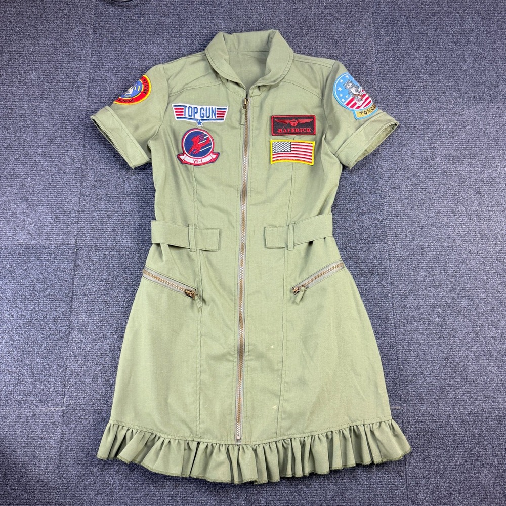 Leg Avenue Top Gun Maverick Flight Dress Olive Green Ruffle Hem Costume Sz M